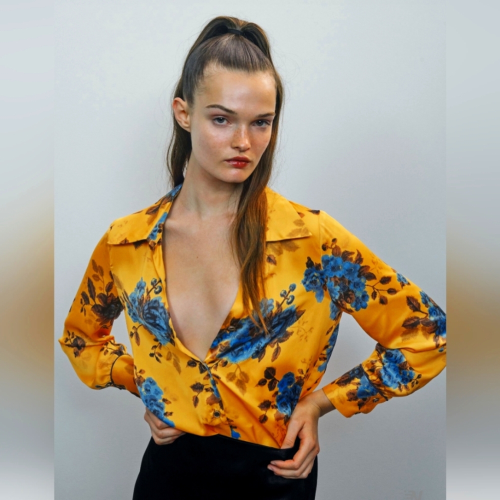 ZARA Floral SATIN EFFECT PRINTED BLOUSE - size-"M" New!